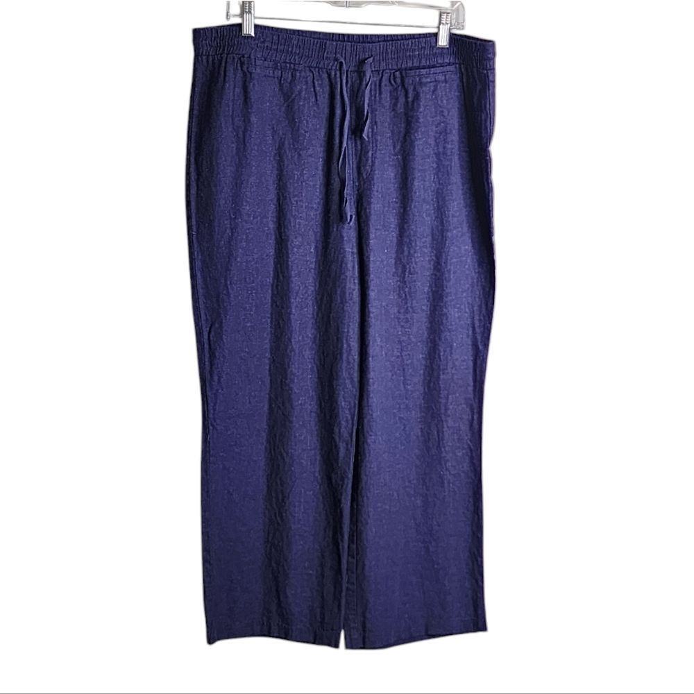 Versona navy linen blend pull on ankle trouser pants Coastal  Beachy XXL